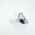 Elegant pearl butterfly pendant necklace featuring blue enamel and sparkling cubic zirconia stones. - Ring - Silver (Freshwater Pearl)
