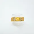 Elegant 18k gold plated women ring featuring sparkling pavé stones and a chic central disc accessory. - Ring / Empty Setting / Gold