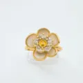 Gold-plated camellia flower ring with sparkling crystals and pearl petals for women jewelry. - Ring - White - Empty Setting