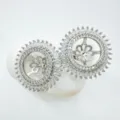 Colgante de pendientes redondos plateados con circonitas cúbicas brillantes, accesorio elegante. - Pendientes de Botón - Plateado (Engaste Vacío)