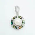 Exquisite hexagon pearl pendant detail, natural abalone shell inlay with sparkling pavé stones. - Abalone Shell Pendant Only (Without Chain) / Silver