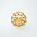 Goldene Blumen Ringrohling mit Perlmutt und Zirkonia für DIY Schmuck Zubehör Basteln. - Weißes Perlmutt Ring (Leere Basis) / Gold