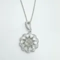 Silberne Perlmutt Blumen Anhänger Halskette elegante runde Muschel Schmuck Zubehör. - Weißes Perlmutt Anhänger (Leere Basis) / Silber