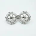 DIY pearl earring blank setting, exquisite gear shaped metal component with sparkling stones. - Stud Earrings Pair / Empty Setting / Silver