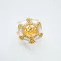 Hexagon natural mother of pearl ring with sparkling zirconia stones and elegant gold finish. - White Shell Ring Setting Only / Gold