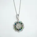 Silberner DIY runder Anhänger Rohling mit echtem Abalone Muschel und glänzenden Steinen. - Abalone-Muschel Anhängerbasis (Silber - Leere Basis)