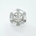 Luxury DIY ring blank featuring natural mother-of-pearl and sparkling zircon stones. - White Shell Ring Setting Only / Silver