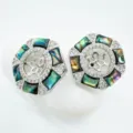 Hexagonal natural mother of pearl jewelry empty mounting for DIY earrings or rings. - Abalone Shell Earring Base / 1 Pair Pack / Silver