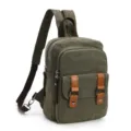 Green canvas sling backpack casual daypack multi-use shoulder chest bag for travel outdoor use - Army Green