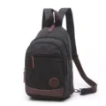 Stylish black canvas backpack with brown leather trim, multi-pocket casual daily daypack - Black