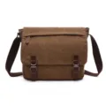 Men's Vintage Canvas Messenger Bag Casual Crossbody Shoulder Bag with Leather Buckle for Daily Work - M / Coffee