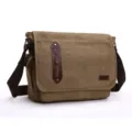Khaki canvas messenger bag for men, casual crossbody shoulder bag with leather accent. - L / Khaki