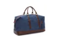 Blauwe Canvas Reistas Duffle Bag, Grote Casual Bagage met Bruine Leren Afwerking - S / Donkerblauw