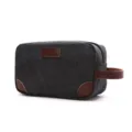 Canvas toiletry bag with brown leather handle portable travel makeup organizer pouch durable - Black