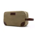 Canvas toiletry bag for men and women, portable travel wash bag with leather handle. - Khaki
