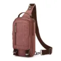Water-resistant canvas sling bag for men and women, casual daily crossbody chest pack. - Brown