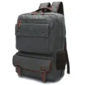 Grey canvas backpack for men large capacity casual school travel bookbag with laptop sleeve - Gray