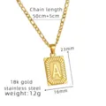 Collar con colgante de letra A de acero inoxidable oro 18k para hombre longitud 50cm+5cm. - Letra-A / Dorado