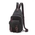 Vintage Canvas Chest Bag Dark Grey Casual Crossbody Backpack for Men and Women Daily Travel - Black