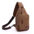 Men's brown canvas sling bag casual chest pack outdoor crossbody backpack multi-pocket style - Coffee