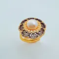 Exquisite 18k gold plated freshwater pearl statement ring featuring detailed cubic zirconia stones. - Gold Lace Ring Freshwater Pearl