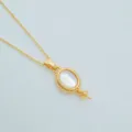 18K Vergoldeter Natürlicher Perlmutt Ovale Anhänger DIY Schmuck Zubehör Bauteil - Weißer Perlmutt Anhänger Sockel / Nur Anhänger (Ohne Kette) / Weiß
