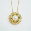 Elegante Collar Con Colgante De Perla Vintage Oro Floral Cristal Diamanté Cadena Joya - Colgante Solo (Sin Cadena) Perla Artificial Dorada