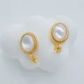 18K Vergoldet Natürliche Perlmutt Ovale Ohrring Rohling DIY Schmuck Zubehör Accessoire - Weißer Perlmutt Ohrring Sockel / Weiß