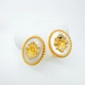 Montatura per Orecchini DIY Ovale Placcata Oro 18K con Madreperla e Strass Floreali - Orecchini a Bottone - Montatura Vuota / Oro