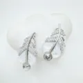 Fashion feather mother of pearl pavé rhinestone stud earrings for women elegant jewelry Gift - Stud Earrings / Empty Setting / Silver