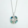 Elegant geometric abalone shell pendant necklace, sparkling zircon inlay, stylish silver chain. - Abalone Shell Pendant - Silver / Empty Setting (Without Chain)