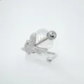 Fashion feather open ring with white mother of pearl and cubic zirconia settings for women. - Ring / Adjustable Empty Setting / Silver