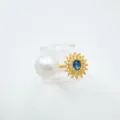 Anillo Perla Zafiro Azul Asimetrico Vintage Chapado Oro Lujoso Joya Moda Elegante Accesorio - Anillo / Perla Natural / Dorado