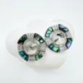 Geometric mother of pearl blank mounting for jewelry, silver tone brass metal, elegant design. - Abalone Shell Earrings - Silver / Empty Setting