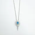 DIY colgante halo diamantes imitación zafiro azul collar plata joyería moda - Solo Colgante (Sin Cadena) / Montura vacía / Plateado