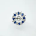 Vintage Sonnenblumen Ringfassung Rohling mit blauen Steinen fuer DIY Schmuck Zubehoer. - Ring / Blanko-Fassung Zubehör / Silber