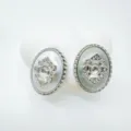Supporto per gioielli DIY ovale con madreperla bianca e design con bordo argentato. - Orecchini a Bottone - Montatura Vuota / Argento
