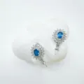 Componentes de pendientes DIY de piedra preciosa azul vintage con circonitas brillantes. - Pendientes de botón / Montura vacía / Plateado