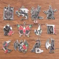 Pendents en émail alliage Halloween gothique accessoires fabrication bijoux effrayants - Ensemble 12 Styles (25F3/4) / 12 Pièces/Paquet (Environ 20.6g) / K Blanc/Argent