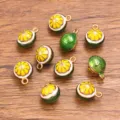 10x13mm DIY alloy enamel citrus fruit pendant, KC gold plated 3D orange charm for jewelry making. - 1 Piece / Green Peel Yellow Pulp