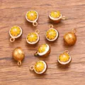 KC Gold Enamel 3D Orange Fruit Pendants Alloy DIY Jewelry Accessories 10x13mm Charms - 1 Piece / Orange Peel Orange Pulp