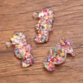 Colorful resin seahorse flatback charms with glitter for DIY phone case and hairpin crafts. - Seahorse / 15x25mm