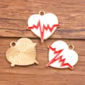 Pendentif coeur ECG en alliage breloques, émail blanc bord doré accessoire de bijoux. - Cœur ECG no 17 (17) / 1 Pièce/Paquet (20x21mm) / Blanc Rouge