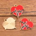 Pendentif Cœur ECG en Alliage Bijoux Accessoire Charme Rouge et Or 20x21mm - Cœur ECG no 17 (17) / 1 Pièce/Paquet (20x21mm) / Rouge & Noir