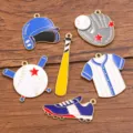 DIY baseball enamel alloy charms set, sports helmet glove bat jersey pendants for jewelry making. - 6 Pieces / Pack / Blue Series