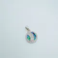 Round abalone shell zircon pendant stylish DIY jewelry accessory charm necklace item - Round Abalone Shell (Pendant Only) / Silver