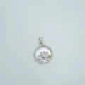 Detailed view of copper lotus pendant featuring mother of pearl and cubic zirconia. - Lotus White Shell (Pendant Only) / Silver