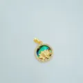 Close-up detail of the round lotus pendant with colorful shell and sparkling zircon stones. - Lotus Abalone Shell (Pendant Only) / Gold