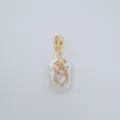 Gold plated pearl pendant detail, baroque freshwater pearl with sparkling cubic zirconia flower. - Flower Style