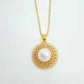 Exquisite 18k gold plated pearl necklace pendant featuring sparkling crystal halo detail. - Pendant Only (Without Chain) / Faux Pearl / Gold